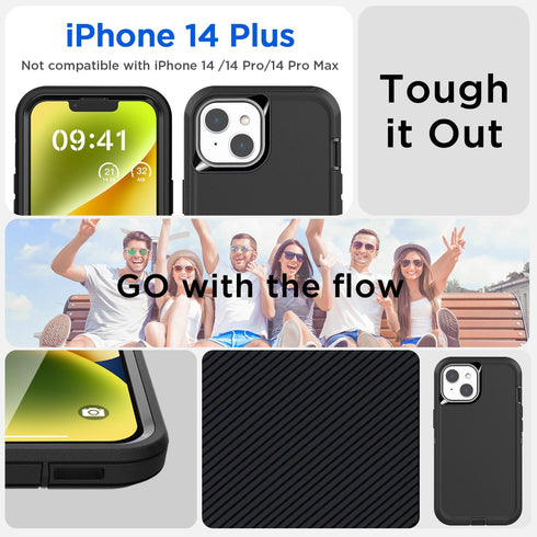 AICase for iPhone 14 Plus Case(6.7") with Glass Screen Protector, Heavy Duty Drop Protection Full Body Rugged Shockproof/Dust Proof Military Prote...