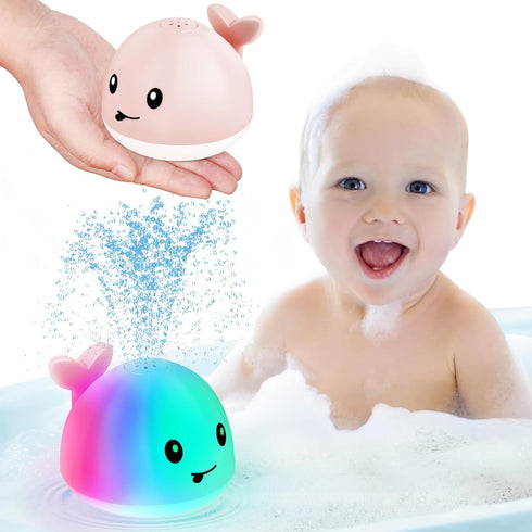 2024 Upgraded Baby Bath Toys, Girls Water Table Pool Toys Light Up Bath Toys for Kids Ages 1-3 Babies 6-12-18 Months, Pink Whale Sprinkler Spray B...