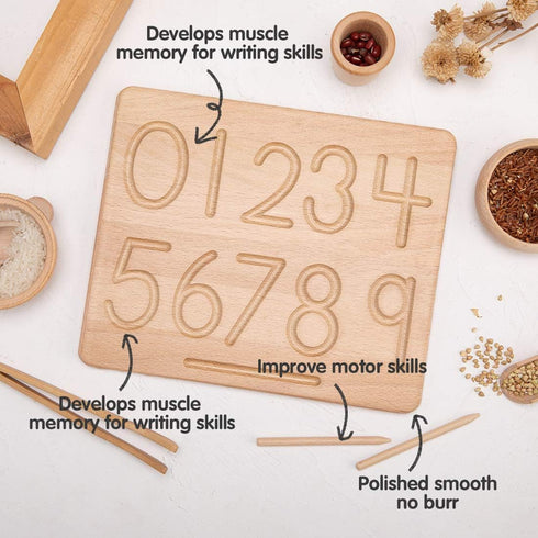 My First Learn to Write Wooden Number Tracing Board Preschool Handwriting Practice for Kids Age 3 4 5 Double-Sided Learning to Write ABC Education...