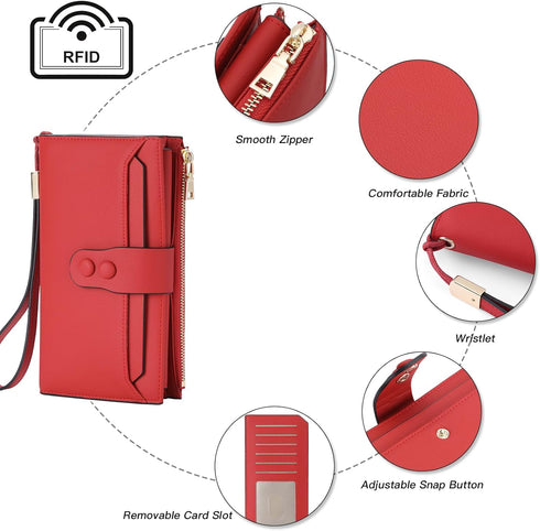 SENDFN Large Womens Wallet Genuine Leather RFID Blocking Multi Card Organizer Wristlet...