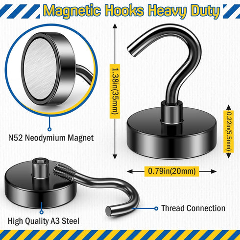 FINDMAG Magnetic Hooks N52, 50lbs Heavy Duty Rare Earth Magnetic Hooks for Hanging, Neodymium Magnet with Hooks for Refrigerator, Home, Kitchen, O...