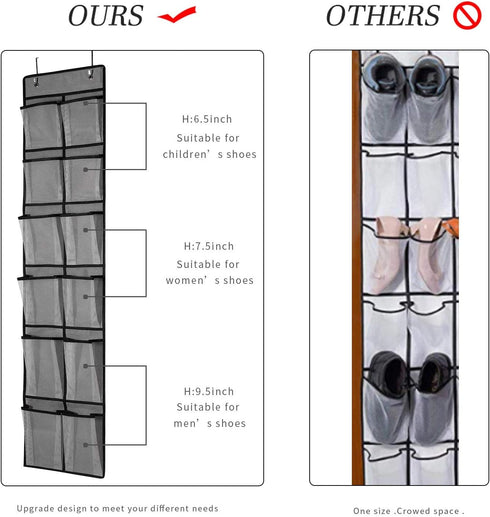 KEEPJOY Over The Door Shoe Organizer 2 Pack,Mesh Pockets Hanging Shoe Rack Over The Door,Shoe Storage Closet with 4 Hooks,Washable and Breathable ...