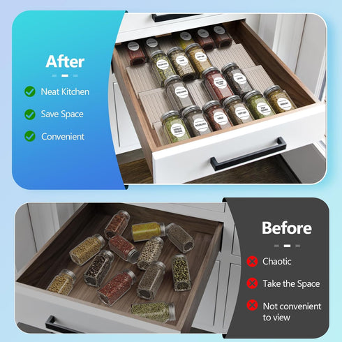 Spice Drawer Organizer, Spice Rack Drawer for Kitchen,4 Tier Clear Acrylic? Expandable From 13" to 26" Spice Rack Tray for Cabinet/Countertop(4 Pc...