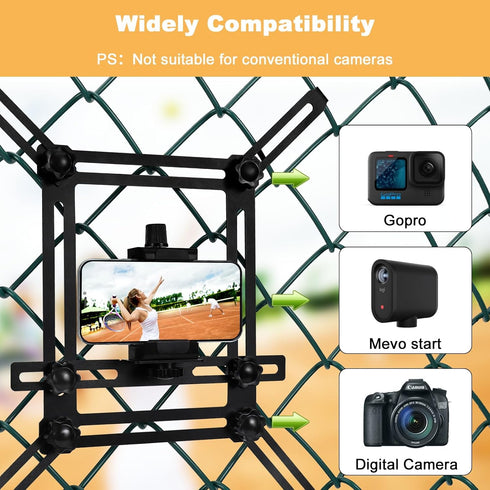 Fence Mount for iPhone, GoPro, Mevo Start, Phones, Digital Action Camera to a Chain Link Fence for Softball, Recording Baseball, Tennis, Baseball ...