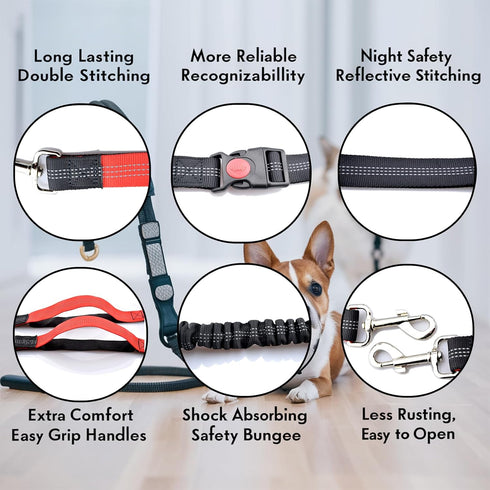 Black Adjustable Big Heavy Duty Retractable Dog Leash Two Handles Free for Walking Training(red)...
