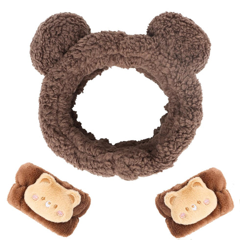 Bear Ears Headband Spa Headband and Wristband Set, Animal Ear Headband, Cute Ear Headband, Skincare Headbands for Party Cosplay Makeup Washing Fac...