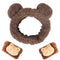 Bear Ears Headband Spa Headband and Wristband Set, Animal Ear Headband, Cute Ear Headband, Skincare Headbands for Party Cosplay Makeup Washing Fac...