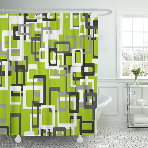 Shower Curtain Modern Lime Green Black Gray White 72"x72" Home Decor Waterproof Bath Bathroom Curtain Set with Hooks...
