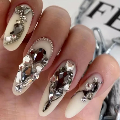 6 Strips Chain Nail Charms,Gold Nail Chains 3D Nail Art Charms Silver Chain Accessories Supplies,Metal Punk Nail Caviar Beads for Nails,DIY Women ...