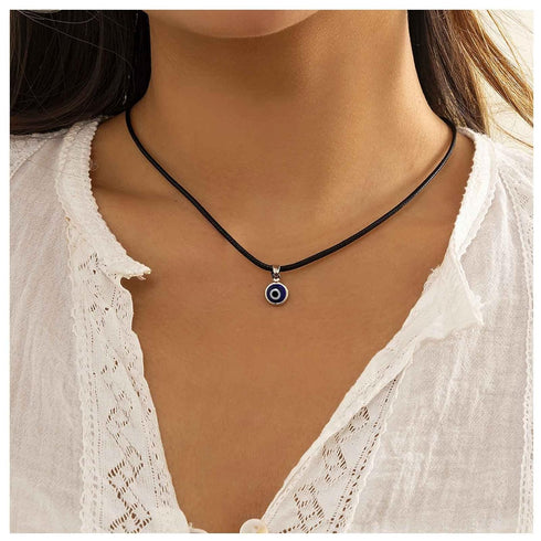 Bohemia Evil Eye Choker Necklace Black Leather Rope Necklace Vintage Turkish Eye Pendant Necklace Round Eyeballs Necklaces Chain Jewelry for Women...
