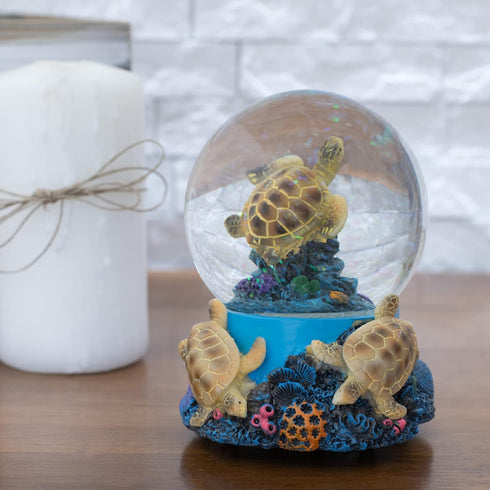 Elanze Designs Coral Reef Sea Turtles 100MM Sturdy Wind Up Musical Glitter Water Snow Globe Tabletop Dresser Nightstand Figurine Decoration Plays ...