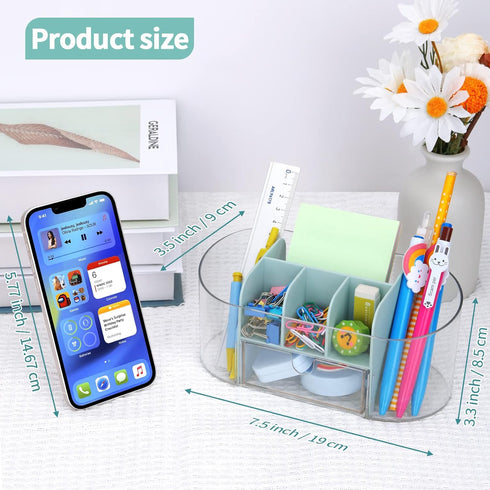 LETURE Clear Desk Organizer with drawer, Acrylic Pen Pencil Markers Holder, Clear Office Supplies and Accessories,Desktop Organizer for Room Colle...