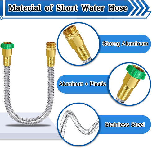 Short Water Hose 3 feet, 3/4'' GHT Female to Male Metal Water Hose, 3ft Garden Hose with Female to Female Metal Connector, Flexible & Lightweight ...