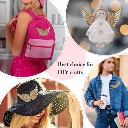 NUOBESTY Angel Wing Shape Embroidered Patches, Iron on Patches Applique DIY Craft Decoration Sew On for Clothes Jeans 12pcs (Gold)...