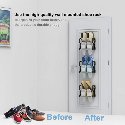 Wall Mounted Shoes Rack 3Pack/Can Store 6Pairs Sneakers and 6Pairs Slide Sandal,with Sticky Hanging Mounts, Shoes Holder Storage Organizer Shelf,D...