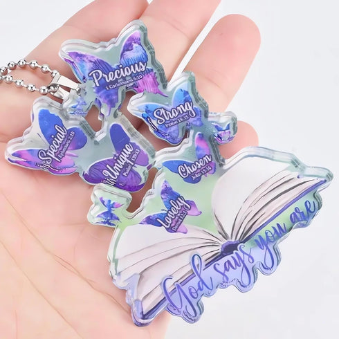Butterfly Car Hanging Ornament, Butterfly Car Rearview Mirror Accessories, Christian Jesus Cross Car Pendant for Home Decoration Keepsake Christma...