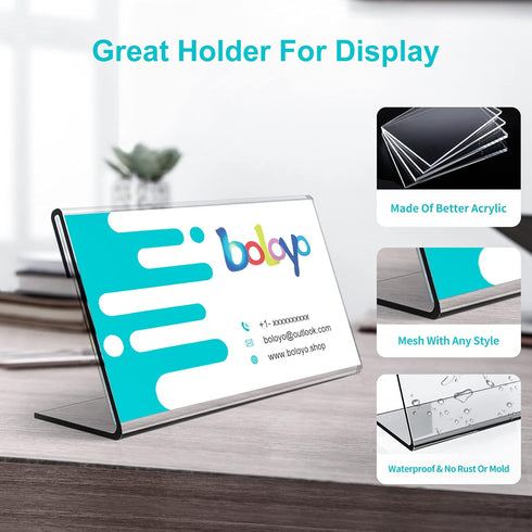 Acrylic Desk Nameplate Holder, 12PC L-Shaped Sign Stand for Table Display, Clear Business Cards Holder Custom Name Plate Holder for Office Busines...