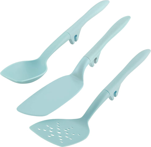 Rachael Ray Tools and Gadgets Spoon, Slotted and Solid Turners Set/ Cooking Utensils - 3 Piece, Light Blue...