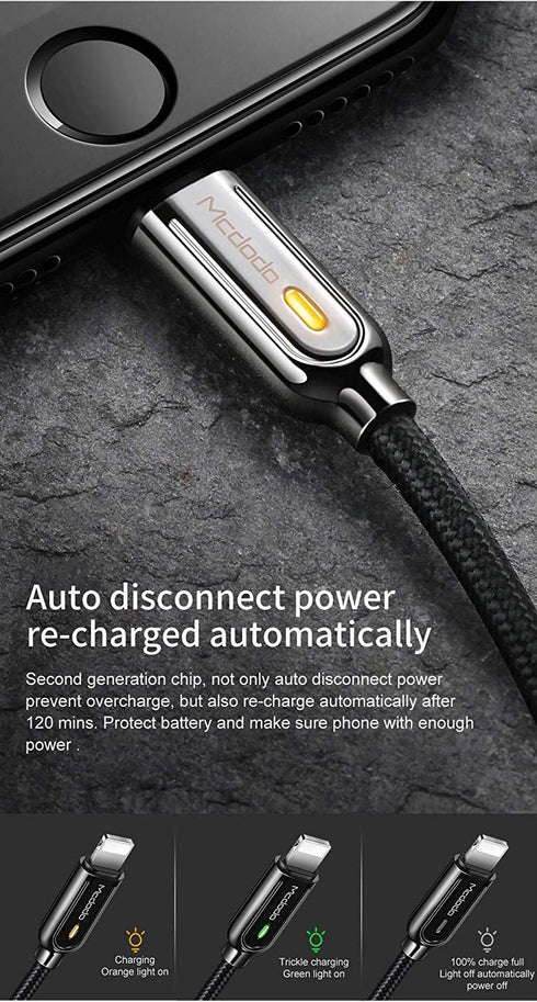 mcdodo Power Off/On Smart LED Auto Disconnect and Auto Recharge Nylon Braided Sync Charge USB Data 4FT/1.2M Cable Compatible with Phone 14/13/12/1...