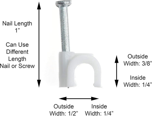 THE CIMPLE CO - Single Coaxial Cable Clips, Cat6, Electrical Wire Cable Clip, 1/4 in (6 mm) Nail Clip and Fastener, White (50 Pieces per Bag)...