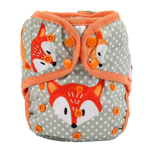 One Size Cloth Diaper Cover Snap with Double Gusset (Dots Fox)...