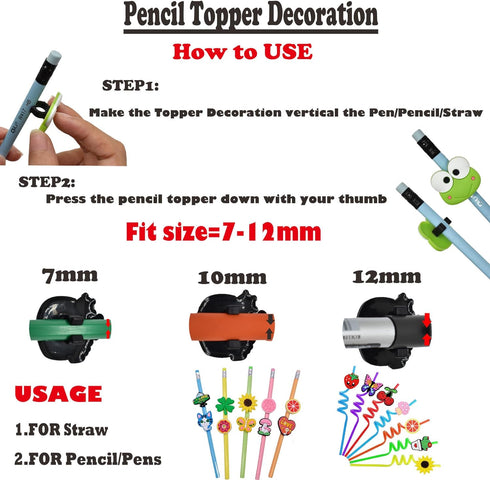 YEALQU 45PCS Random Different Pencil Topper Decoations Cute PVC Pencil Toppes Lovely Black Clip Pencil Decoration Accessories for Pupil/Junior Stu...