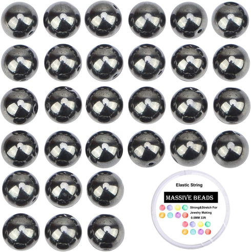 100Pcs Natural Crystal Beads Stone Gemstone Round Loose Energy Healing Beads with Free Crystal Stretch Cord for Jewelry Making (Hematite, 8MM)...