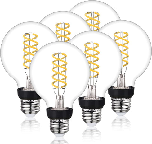 G25(G80) LED Globe Vintage Edison Bulbs, Antique Flexible Spiral LED Filament Light Bulb, 6W Equivalent to 60W, 600LM, Natural White 4000K, E26 Ba...