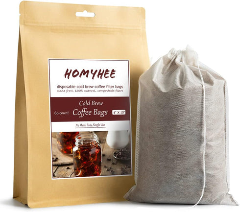 Cold Brew Coffee Bags 60 Count Disposable Fine Mesh Brewing Bags for Concentrate/Iced Coffee Maker, French/Cold Press Kit, Hot Tea in Mason Jar or...