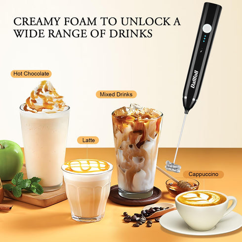 Milk Frother Handheld,Dallfoll USB Rechargeable Electric Foam Wand Maker for Coffee, 3 Speeds Mini Milk Foamer Drink Mixer with 2 Whisks for Bulle...