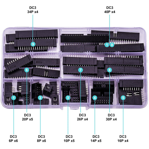 2.54mm IDC Box Header Kit, Dual Row Straight Box Header Connector IDC Sockets? 6/8/10/14/16/20/26/30/34/40Pin Straight Pin Connector IDC Box Heade...