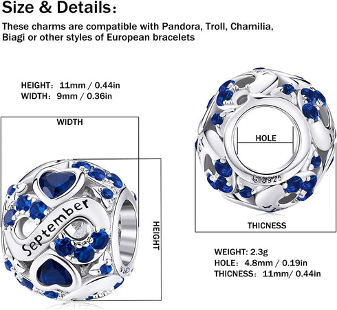 Birthstone Charm Jewelry 925 Sterling Silver Infinity Love Heart Charm Openwork Bead for European Bracelets and Necklaces with 5A Cubic Zirconia, ...