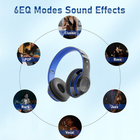Bluetooth Headphones Over Ear, 6S Foldable Wireless Headphones with 6 EQ Modes, 40 Hours Playtime HiFi Stereo Headset with Mic, Soft Ear Pads, TF/...