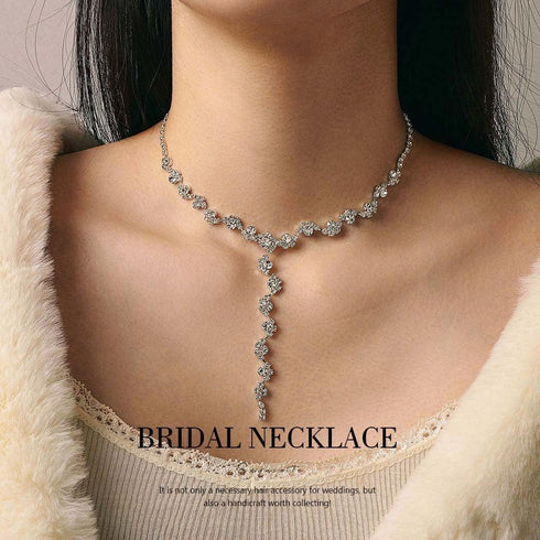 Unicra Silver Bride Necklace Earrings Set Rhinestone Bridal Wedding Jewelry Sets Prom Costume Jewelry Set Party Choker Necklace for Women and Brid...