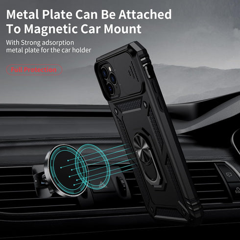 for iPhone 11 Pro Max Case with Camera Lens Cover, HD Screen Protector, 10 FT Military Grade Drop Protection, Magnetic Ring Holder Kickstand Prote...