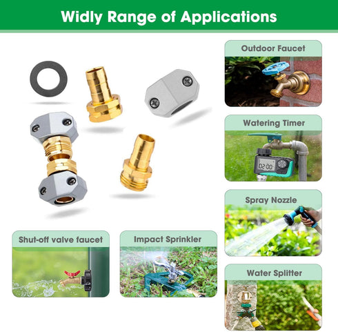 Garden Hose Repair Connector Fitting 4 Sets, Aluminum Alloy Male&Female Connectors Carrying Zinc Clamps Fit for 3/4" or 5/8" Garden Hose Fitting...