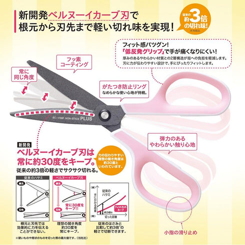 Plus SC-175SF SC-175SF Scissors, Fit Cut Curve, Fluorine Coat, Adhesive Tape, Glue, Non-Cling, White/Gray...