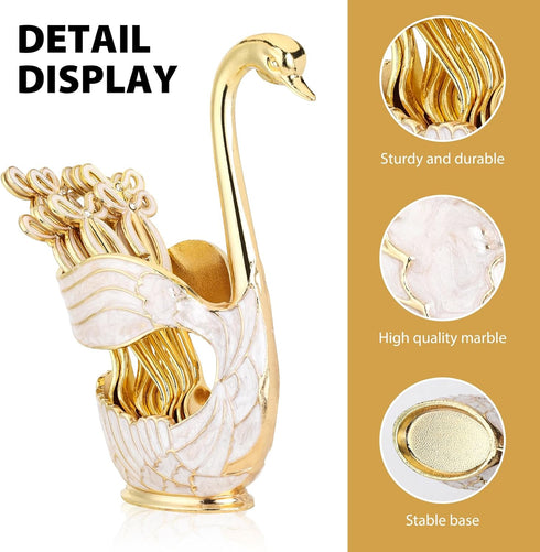 Gold Swan Base Holder,Table Decorative Swan Dessert Spoons Organizer Base Spoons Holder with 6pcs Coffee Spoon set,Elegant Gold Dessert Spoons,Pre...