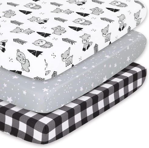 The Peanutshell Mini Crib Sheet Set - 3 Pack - Multiuse for Pack n Play, Playard, Playpen, Mini Crib - Woodland Animals...