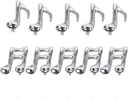 10 PCS Musical Note Aluminum Foil Balloons Guitar Silver Happy Birthday Music Balloons Banner Music Party Decorations for Music Themed Party, Birt...
