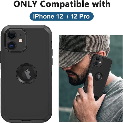 for iPhone 12 Case, iPhone 12 Pro Case, with Built in Screen Protector Heavy Duty Drop Protection Shockproof Dust Proof Protective Phone Cover for...