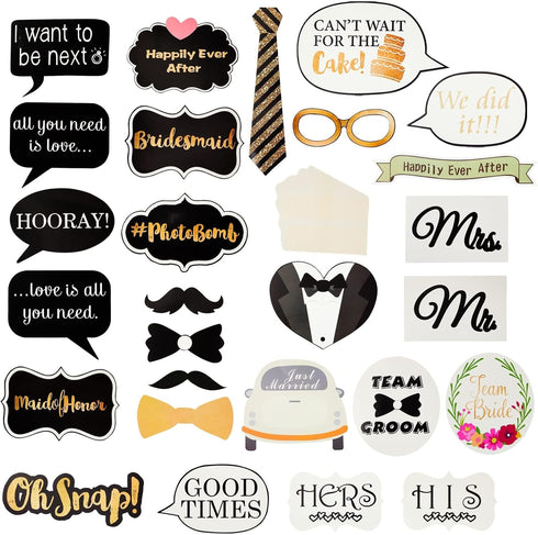 72 Pieces Wedding Photo Booth Props for Bridal Shower, Bachelorette Party, Photobooth Selfies, with Sticks and Stickers...