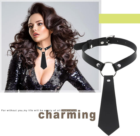 Gothic Leather Choker Necklace With Tie for Women, Adjustable Collar Neckband Choker Necklace for Halloween Cosplay Party...