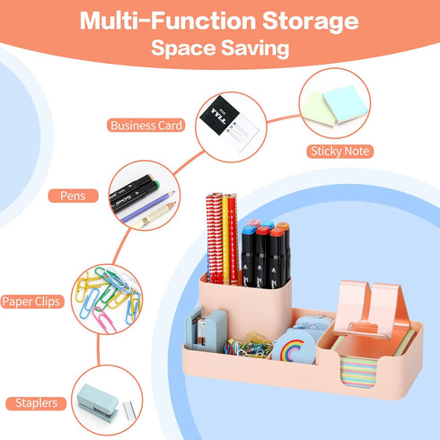 LETURE Pen Holder for Desk, Desktop Organizer with Mobile phone holder/Pencil Holders/Sticky Note Tray/Paperclip Storage and Office Stationery Acc...
