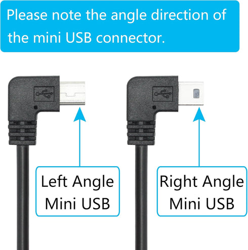 Right Angle Dash Cam Power Cord 11.5FT,90 Degree Mini USB Charging Cable 24AWG for Garmin Nuvi GPS,Canon Camera,Dash Cam etc Mini USB Devices(Blac...
