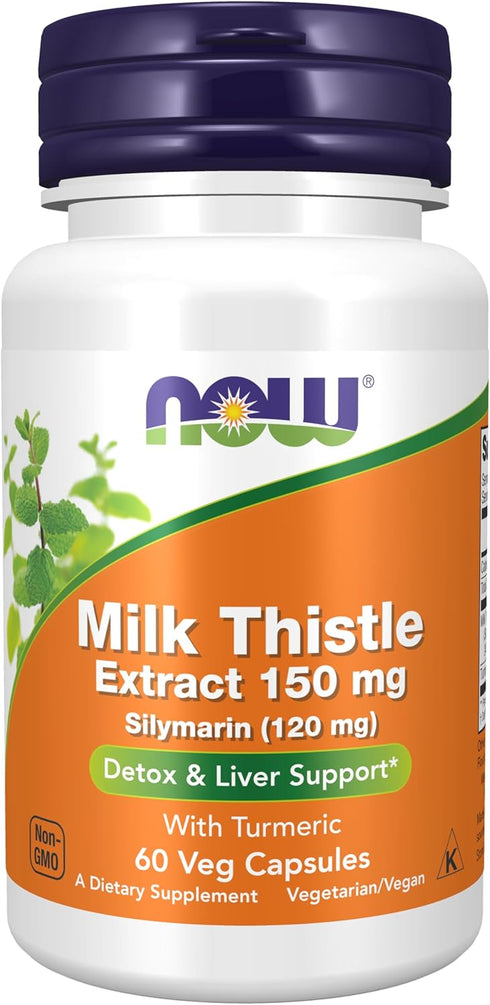 NOW Supplements, Silymarin Milk Thistle Extract 150 mg with Turmeric, Supports Liver Function*, 60 Veg Capsules...