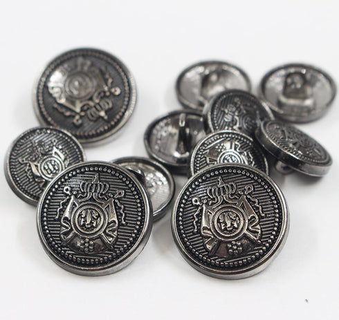 11 Piece Antiqued Black Silver Metal Blazer Button Set - Crown - for Blazer, Suits, Sport Coat, Uniform, Jacket (Black Silver)...