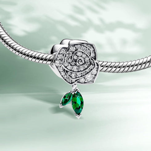 Rose in Bloom Charms Bead for Bracelets and Necklaces 925 Sterling Silver Mom Women's Holiday...