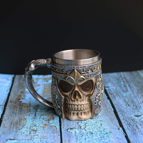 13oz Skull Coffee Mug Viking Skull Beer Mugs Stainless Steel Liner Gift for Men Father's Day Gifts...