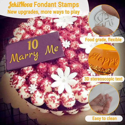 4 PCS Alphabet Letter Fondant Stamps for Biscuit Cake Cookie, Upgraded Food Grade Alphabet Cake Stamp Tool Uppercase Extra Spare Lowercase Numbers...